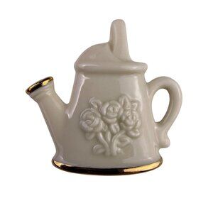 Lenox Womens Ivory Gold Tone Porcelain Watering Can Brooch Floral Design